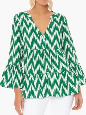 Pomander Place by Tuckernuck Green Ikat-Print V-Neck Kenzo Top Medium